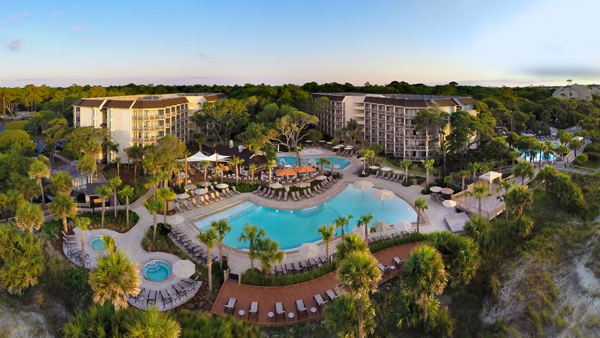 Omni Hilton Head Oceanfront Resort — Atlantic beach view from Palmetto Dunes Plantation, sea oats and pale sand