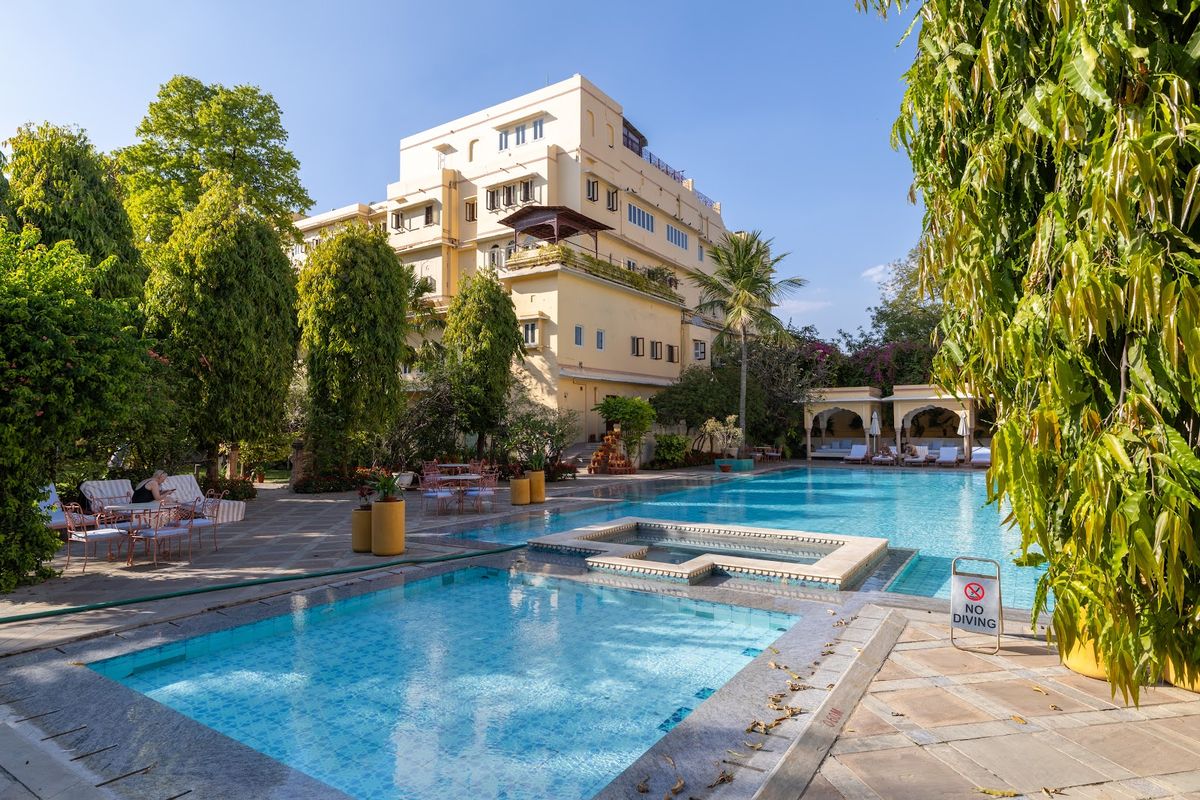 Samode Haveli Jaipur — restored 17th-century haveli mansion 39 rooms within Jaipur old city walls Samode royal family heritage