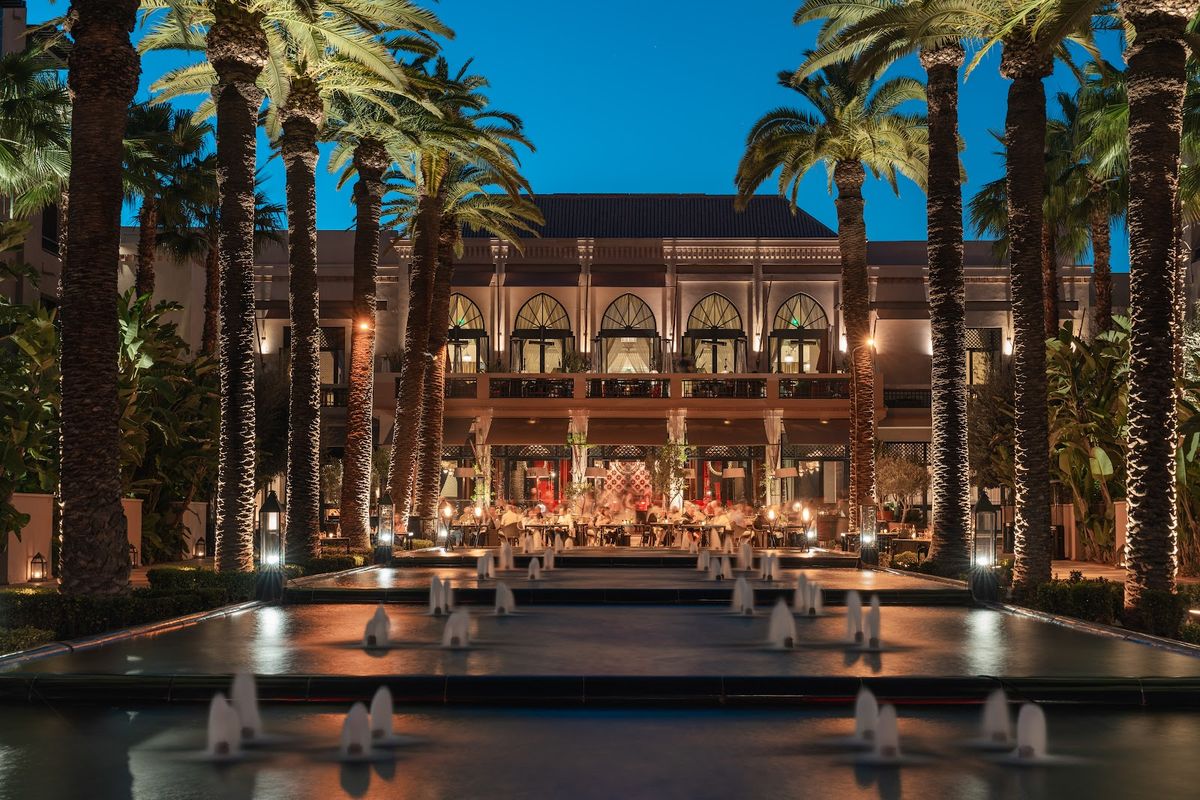 Four Seasons Resort Marrakech — luxury garden resort in Hivernage district with two pools and Atlas Mountain backdrop