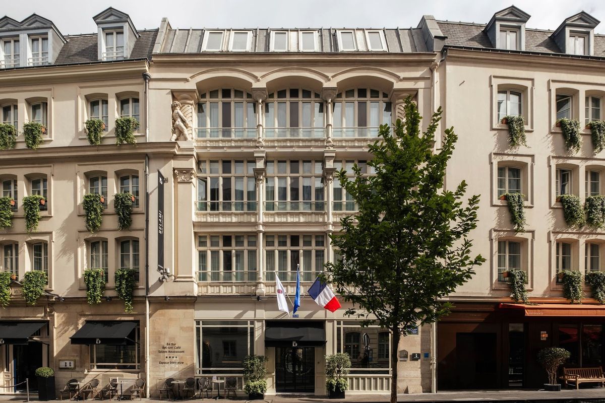 Hôtel Bel-Ami Paris room — clean contemporary lines, warm materials, Saint-Germain-des-Prés views