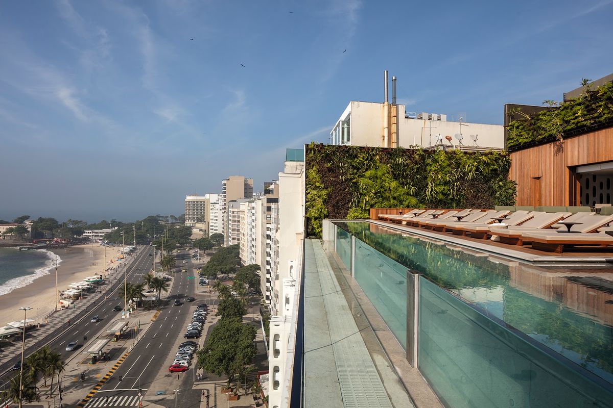 Hotel Emiliano Rio — 90 rooms five-star contemporary luxury boutique hotel on Copacabana Beach opened 2017 designed Studio Arthur Casas