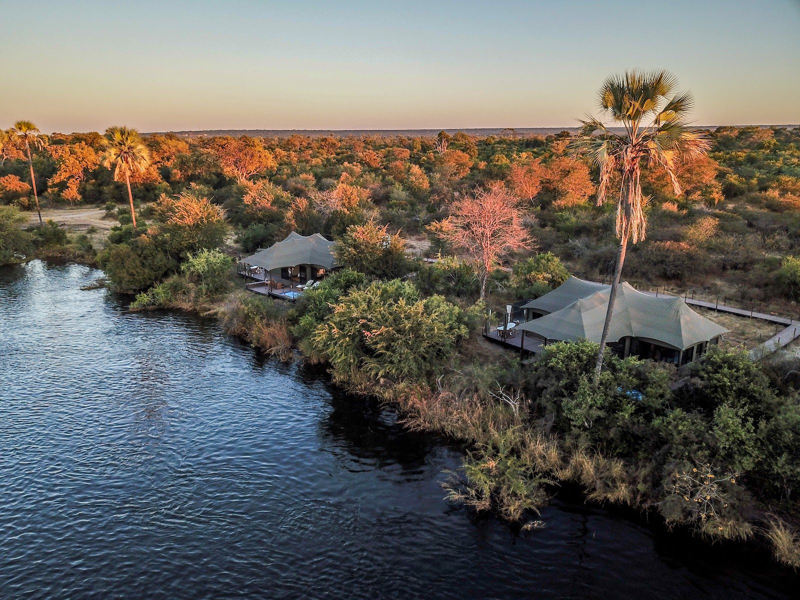 Old Drift Lodge Zambezi National Park — 13-tent boutique riverbank lodge 7 km upstream of Victoria Falls